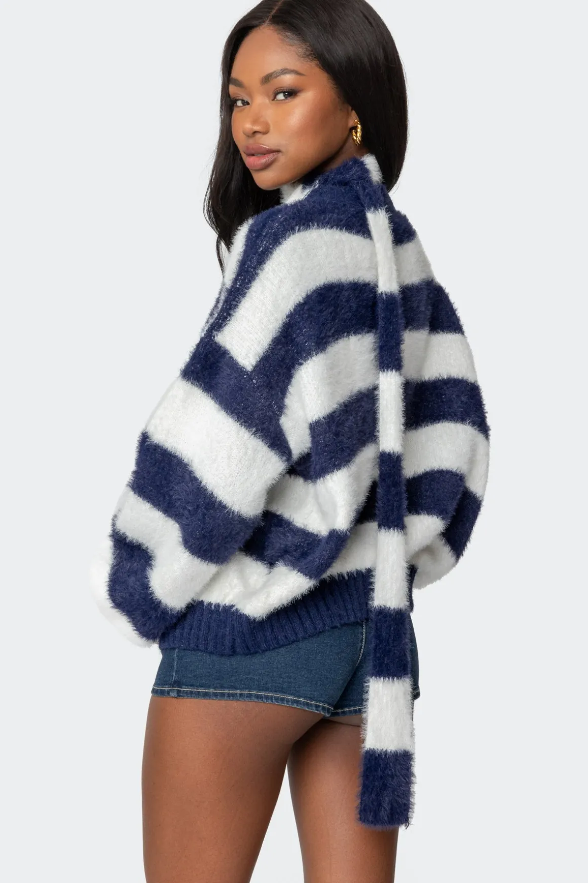 Striped Two Piece Knit Scarf Cardigan
