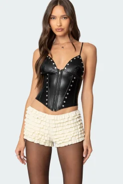 Studded Faux Leather Corset