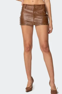 Studded Faux Leather Mini Skort