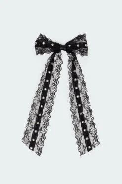 Studded Lace Bow Hair Clip
