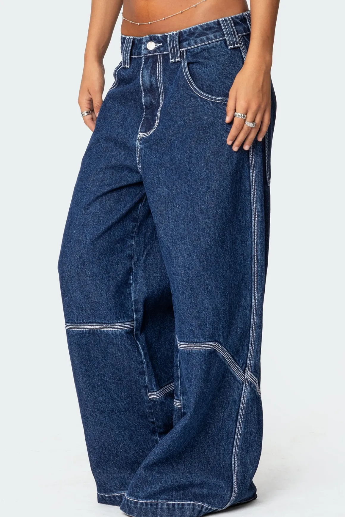 Super Wide Contrast Stitch Low Rise Jeans
