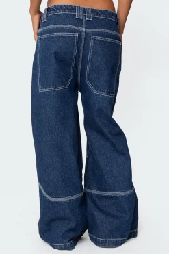 Super Wide Contrast Stitch Low Rise Jeans