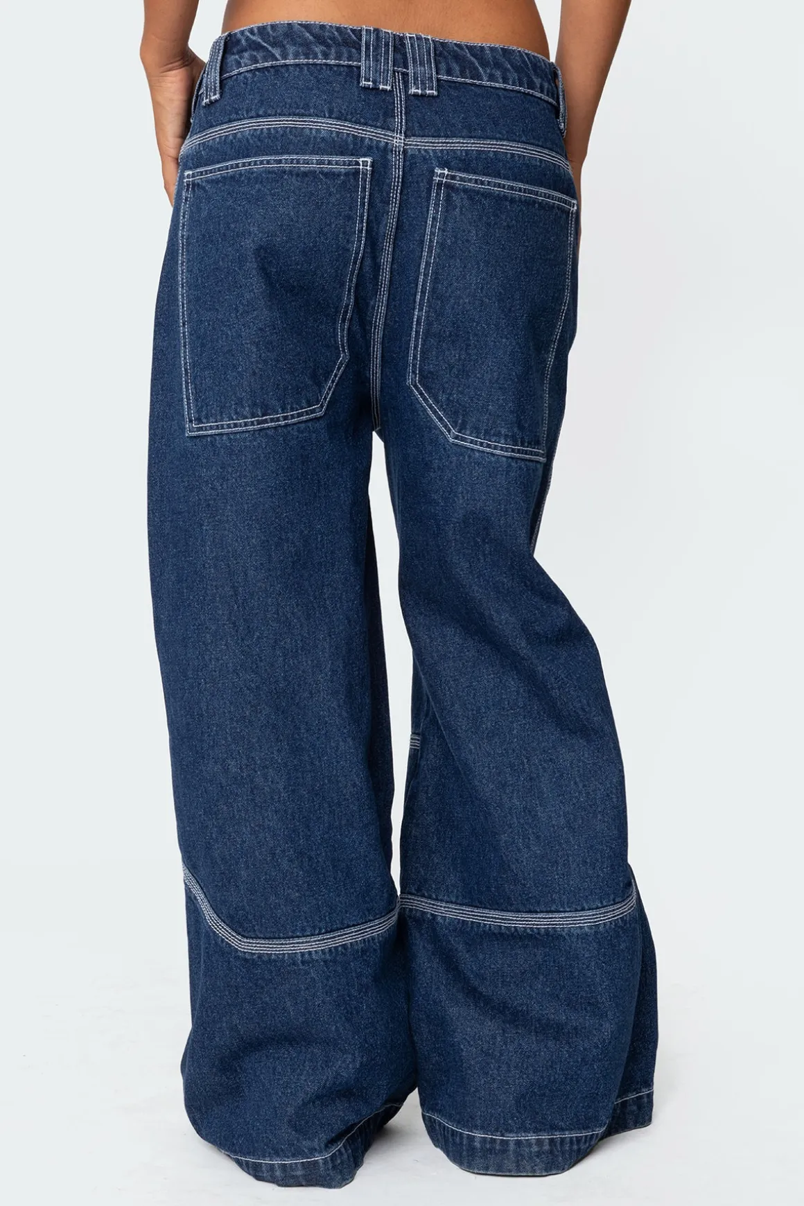Super Wide Contrast Stitch Low Rise Jeans