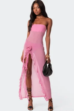 Suri Sheer Mesh Flower Pin Maxi Dress