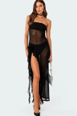 Suri Sheer Mesh Flower Pin Maxi Dress