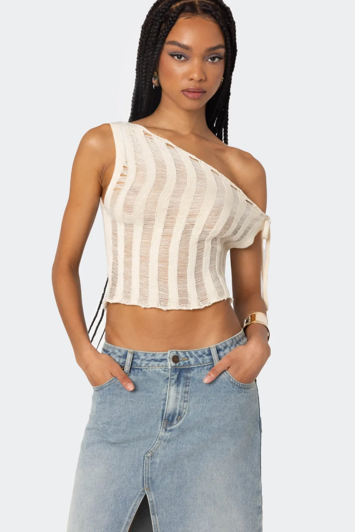 Tamra Sheer Knit Asymmetric Top