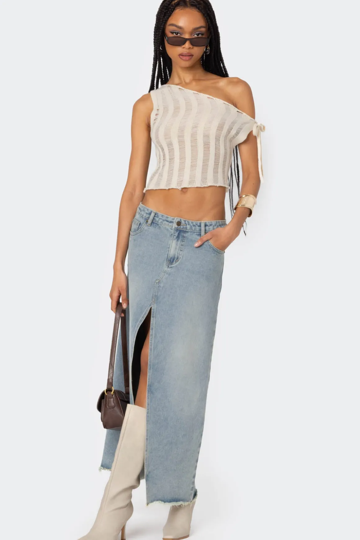 Tamra Sheer Knit Asymmetric Top