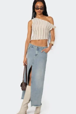 Tamra Sheer Knit Asymmetric Top