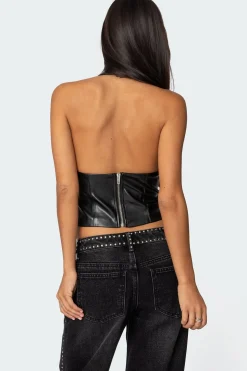 Tana Faux Leather Halter Top