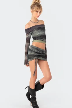 Terah Drawstring Mesh Mini Skirt