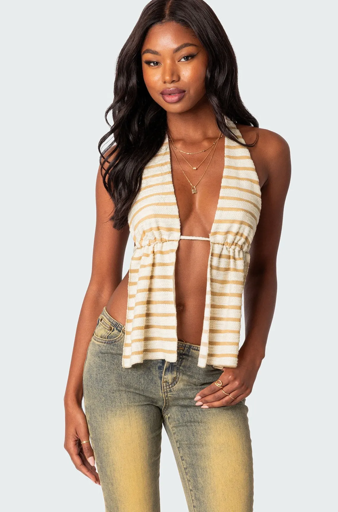 Textured Open Back Halter Top