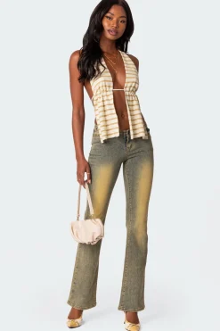 Textured Open Back Halter Top