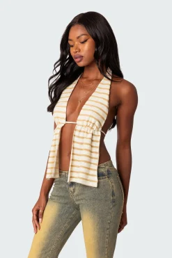 Textured Open Back Halter Top