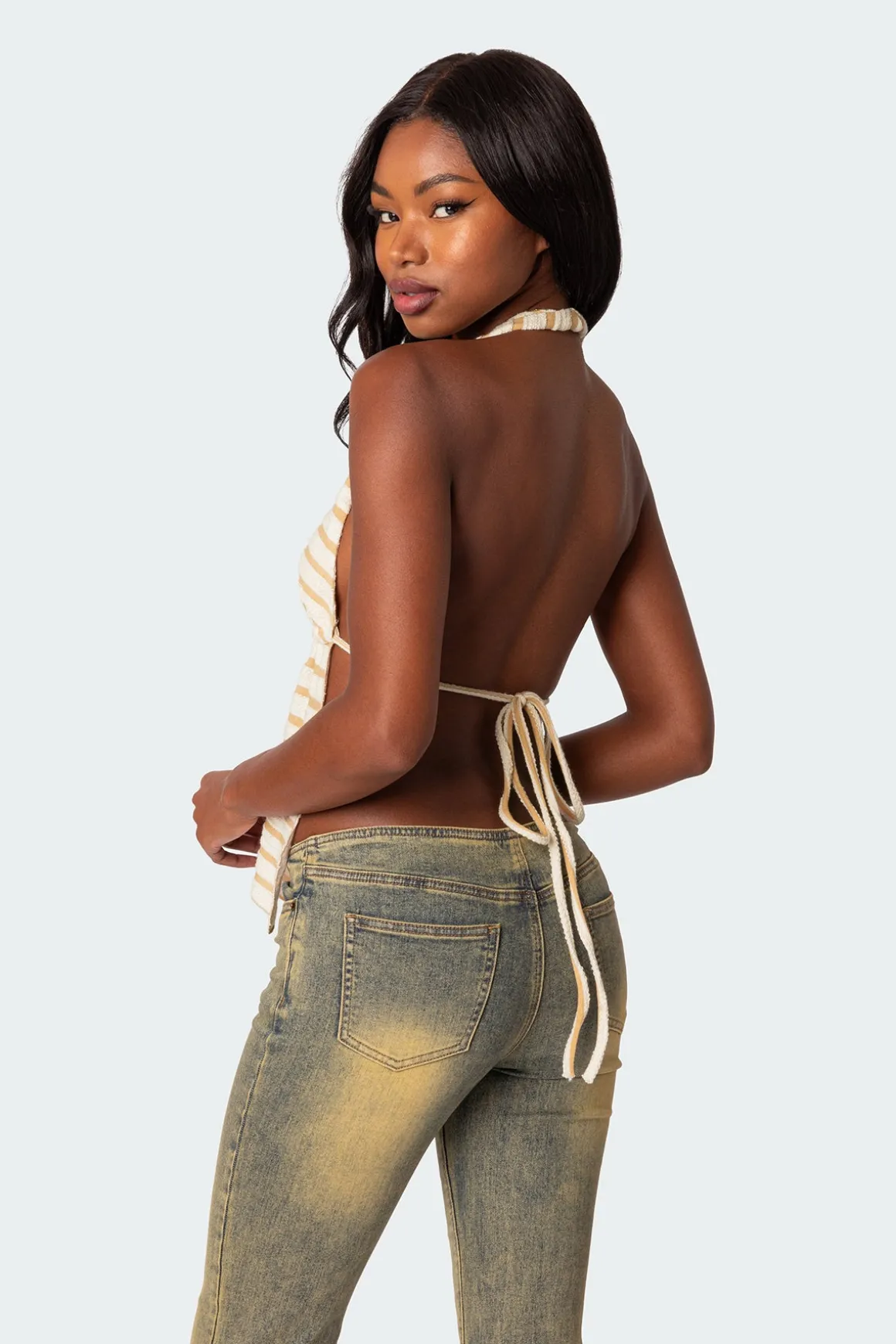 Textured Open Back Halter Top