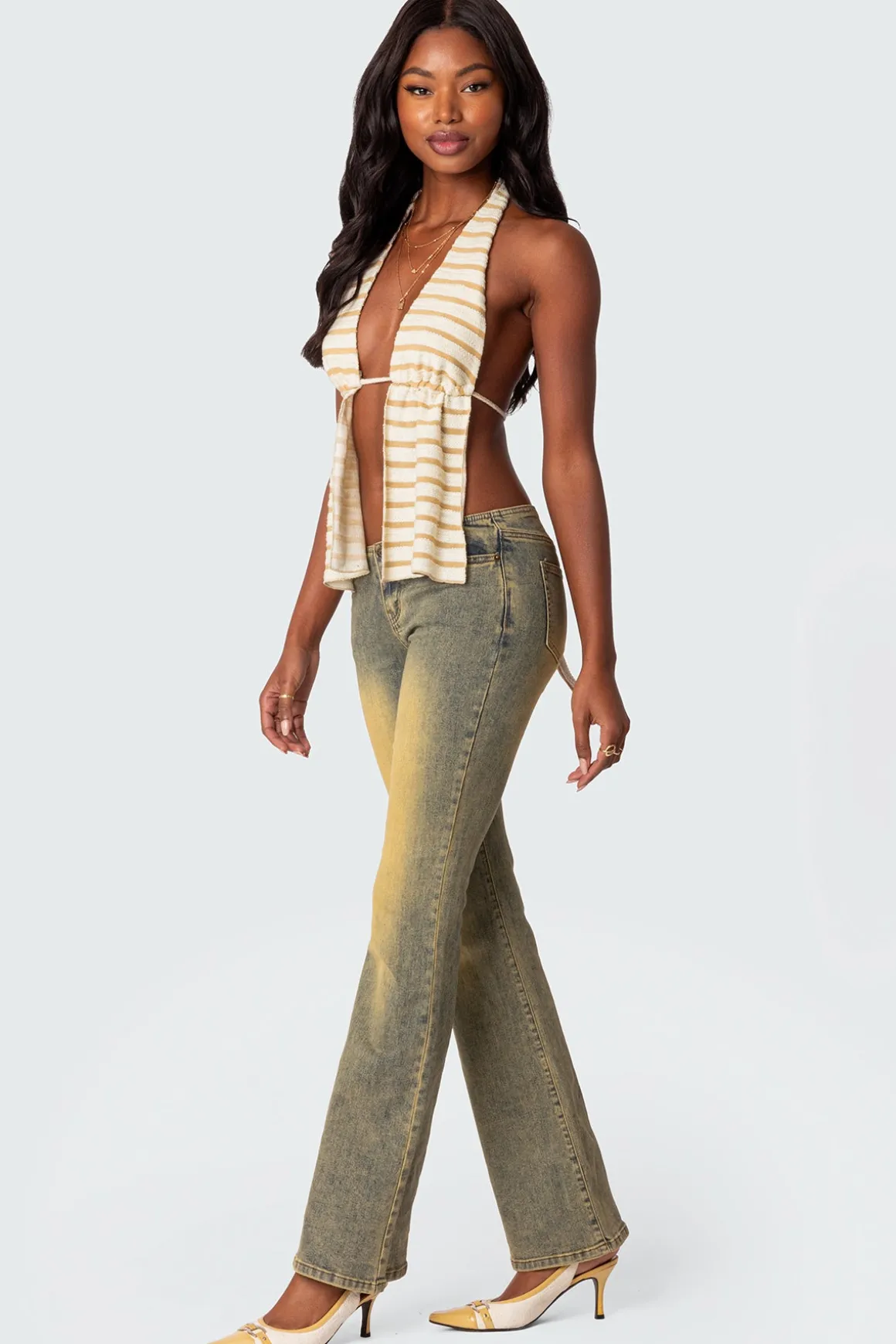 Textured Open Back Halter Top