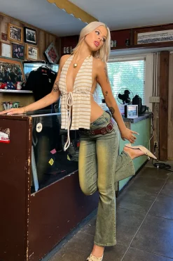 Textured Open Back Halter Top