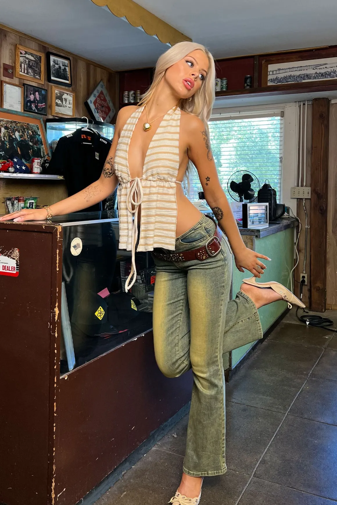 Textured Open Back Halter Top