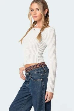 Textured Sheer Boat Neck Top
