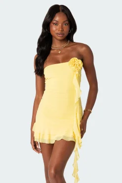 Thalia Flower Pin Ruffle Mini Dress