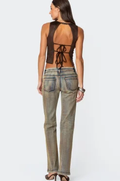 Tie Back Faux Suede Bustier Top