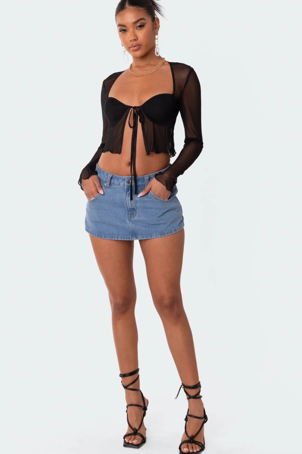 Tie Front Cupped Mesh Top