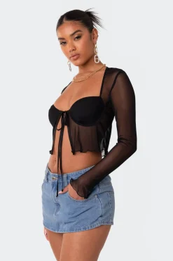 Tie Front Cupped Mesh Top