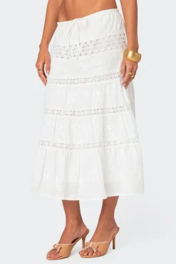 Tiered Cotton Lace Midi Skirt