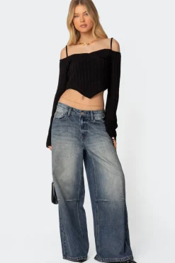 Triangle Hem Off Shoulder Sweater