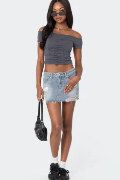 Triple Ruched Off Shoulder Top