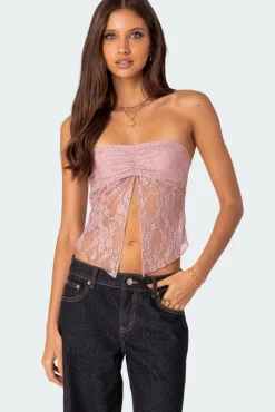 Twilight Sheer Lace Split Front Top