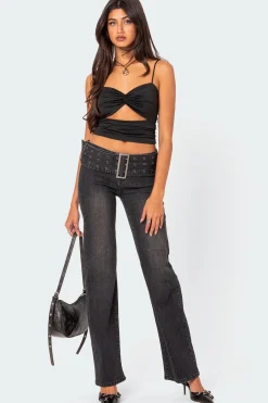 Twist Front Gathered Cut Out Tank Top