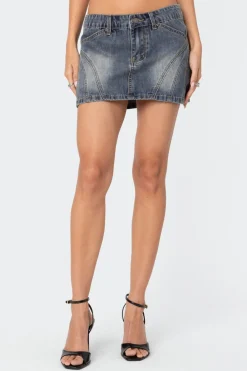 Uma Top Stitch Washed Denim Mini Skirt