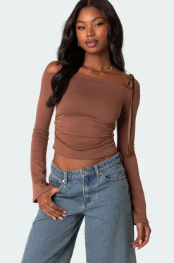 Velvet Tie Off Shoulder Top