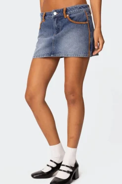 Vera Suede Trim Denim Mini Skirt