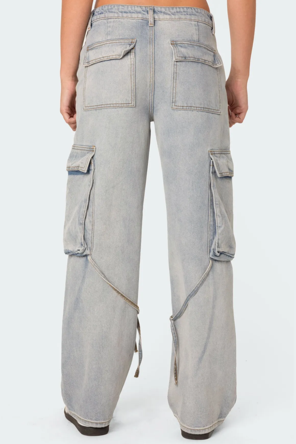 Via Low Rise Washed Denim Cargo Pants