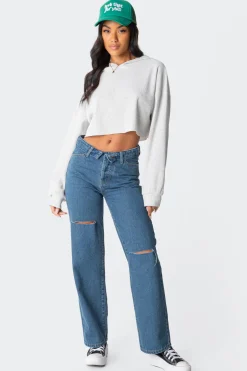 Waffle Oversized Cropped Hoodie