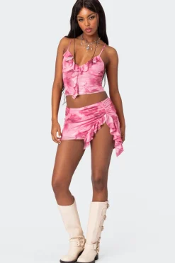 Wanda Printed Mesh Ruffled Mini Skirt