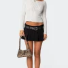 Washed Denim Pleated Micro Skort