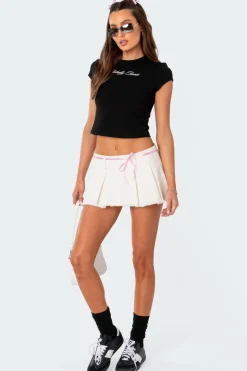 Washed Denim Pleated Micro Skort