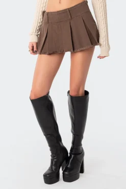 Washed Denim Pleated Micro Skort
