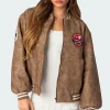 Washed Faux Leather Bomber Jacket