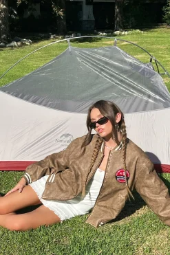 Washed Faux Leather Bomber Jacket