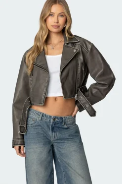 Washed Faux Leather Jacket