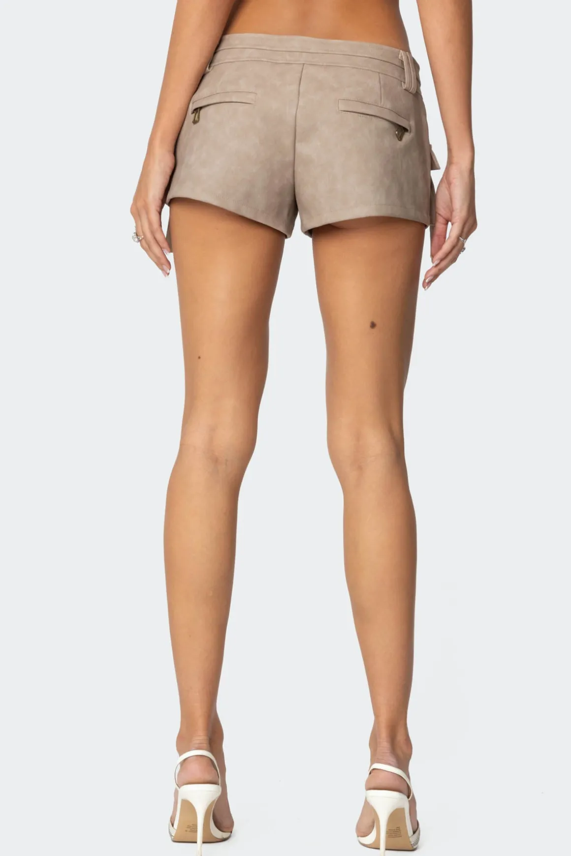 Washed Faux Leather Micro Cargo Shorts
