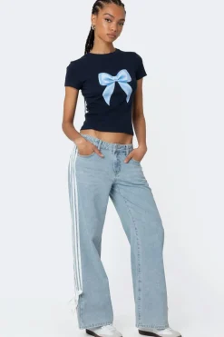 Washed Low Rise Ribbon Jeans