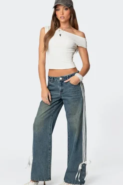 Washed Low Rise Ribbon Jeans