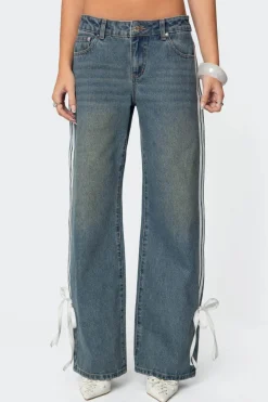 Washed Low Rise Ribbon Jeans