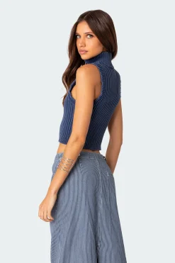 Washed Zip Up Knit Tank Top