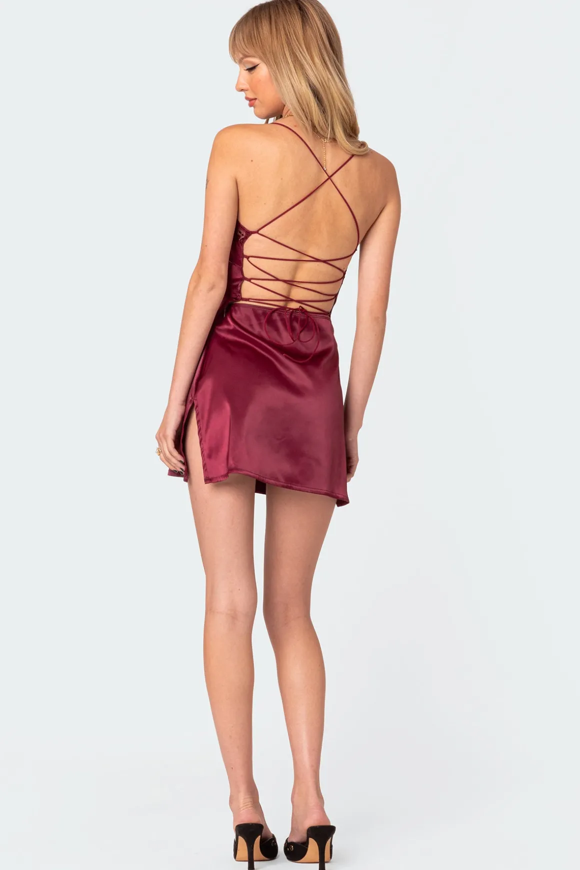 Whitney Lace Trim Satin Mini Dress
