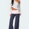 Wide Leg Contrast Fold Over Pants
